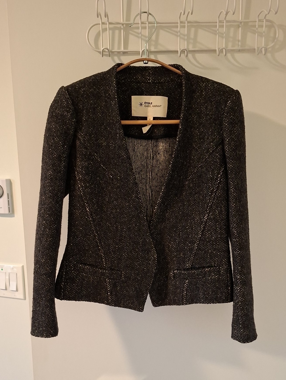 Étoile Isabel Marant Black/Gray 100% Wool Feminine Collarless Blazer (Size 0)